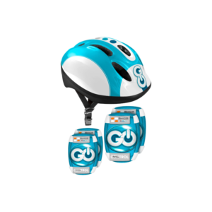 Conjunto de Joelheiras Cotoveleiras e Capacete Azul Skids Control