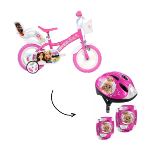 Bicicleta Barbie R12 C/ Conjunto de Joelheiras Cotoveleiras e Capacete