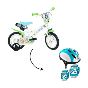 Bicicleta Bluey R12 C/ Conjunto de Joelheiras Cotoveleiras e Capacete