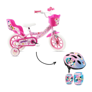 Bicicleta Minnie R12 C/ Conjunto de Joelheiras Cotoveleiras e Capacete