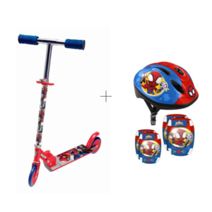 Trotinete 2 Rodas - Spider-Man C/ Conjunto de Joelheiras Cotoveleiras e Capacete