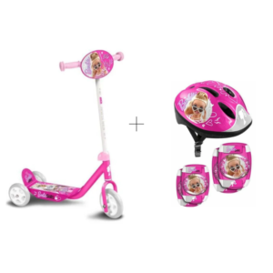 Trotinete 3 Rodas - Barbie C/ Conjunto de Joelheiras Cotoveleiras e Capacete