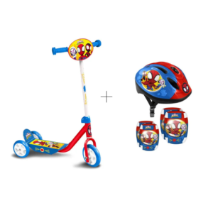Trotinete 3 Rodas – Spidey C/ Conjunto de Joelheiras Cotoveleiras e Capacete